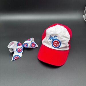 Chicago Cubs Hat Cap & Hair Bow‎ Set Youth Baseball Fan Red White